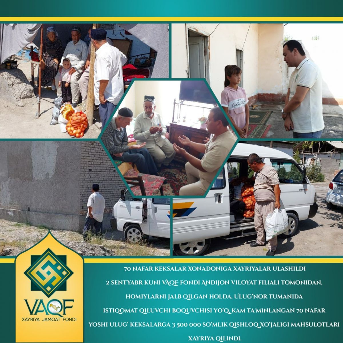 70 nafar keksalar xonadoniga xayriyalar ulashildi